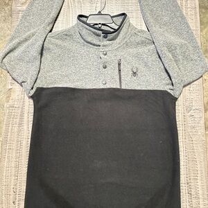 Gray and Black Button-Up Pullover with Spider Logo
